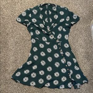 Madewell Dark Green Daisy Button-Front Mini Dress